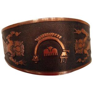 Copper Cuff Bracelet with Zuni Rainbow Man and Kachina Motifs - For Man or Woman